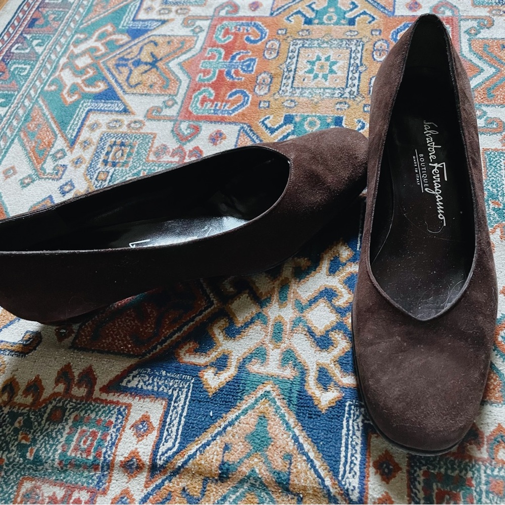 Salvatore Ferragamo Brown Suede Wedge Low Heels